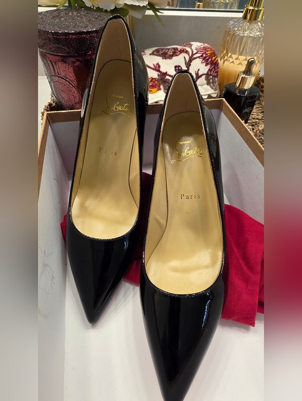 Christian Louboutin Black Patent Pumps with Red Sole